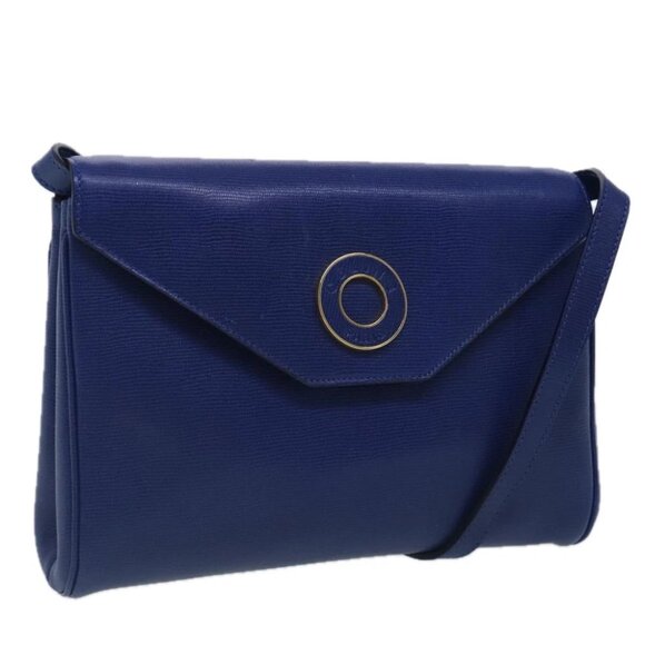 CELINE Shoulder Bag Leather Blue Gold Auth 94799V - Picture 1 of 15